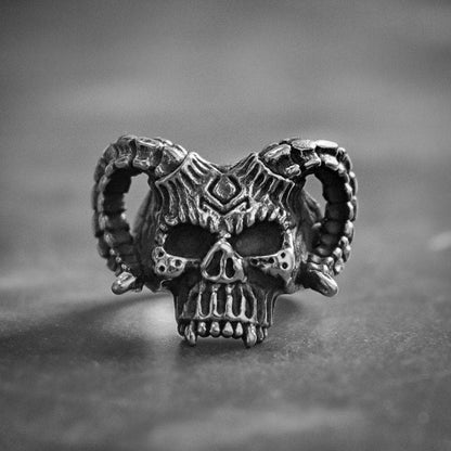 Horned Hell Demon Skull Ring