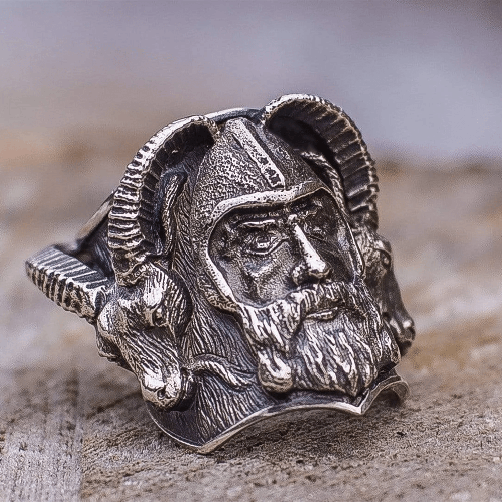 Nordic Goat Warrior Stainless Steel Skull Viking Ring