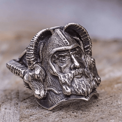 Nordic Goat Warrior Stainless Steel Skull Viking Ring