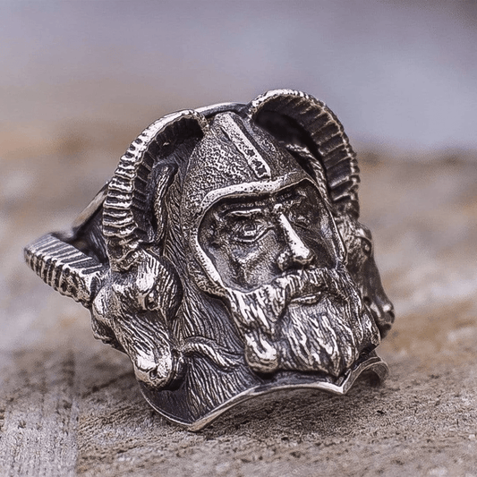 Nordic Goat Warrior Stainless Steel Skull Viking Ring