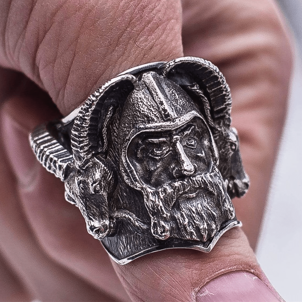 Nordic Goat Warrior Stainless Steel Skull Viking Ring