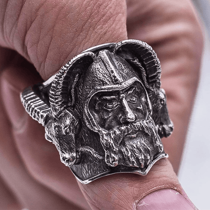 Nordic Goat Warrior Stainless Steel Skull Viking Ring