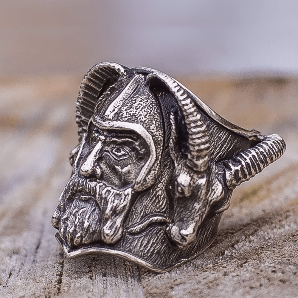 Nordic Goat Warrior Stainless Steel Skull Viking Ring