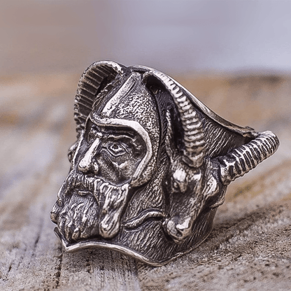 Nordic Goat Warrior Stainless Steel Skull Viking Ring