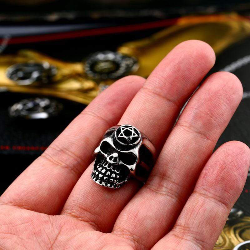 Pentacle Stainless Steel Skull Ring
