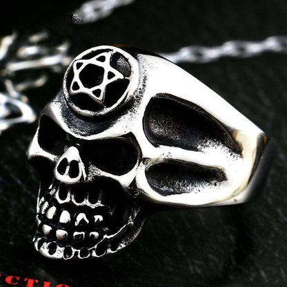 Pentacle Stainless Steel Skull Ring