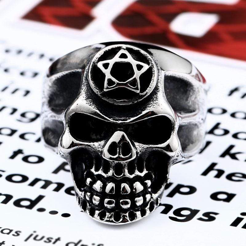 Pentacle Stainless Steel Skull Ring