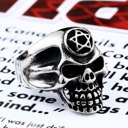 Pentacle Stainless Steel Skull Ring