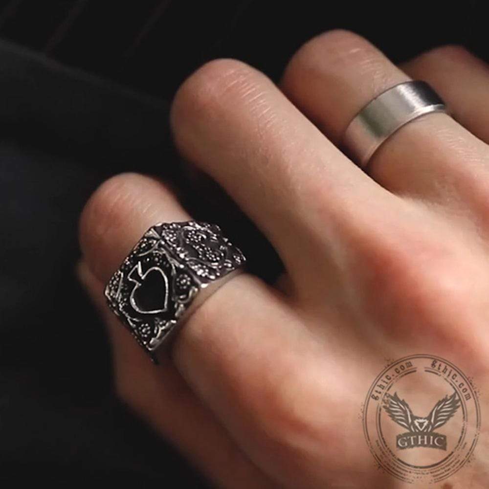 Poker Spades Stainless Steel Biker Ring