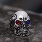 Ruby & Sapphire Eye Stainless Steel Skull Ring