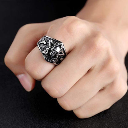 Retro Pentagram 316L Stainless Steel Skull Masonic Ring