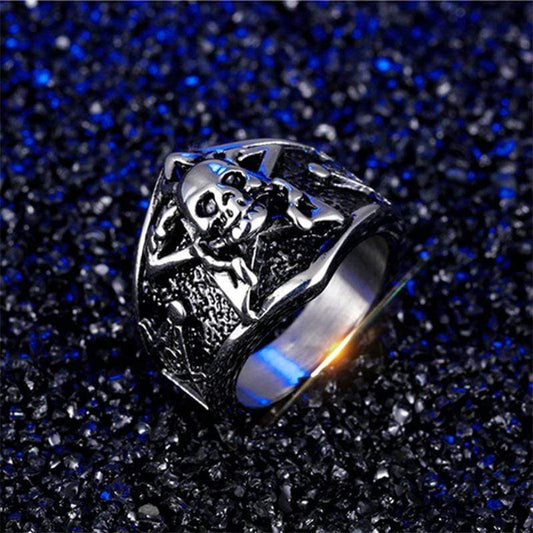 Retro Pentagram 316L Stainless Steel Skull Masonic Ring