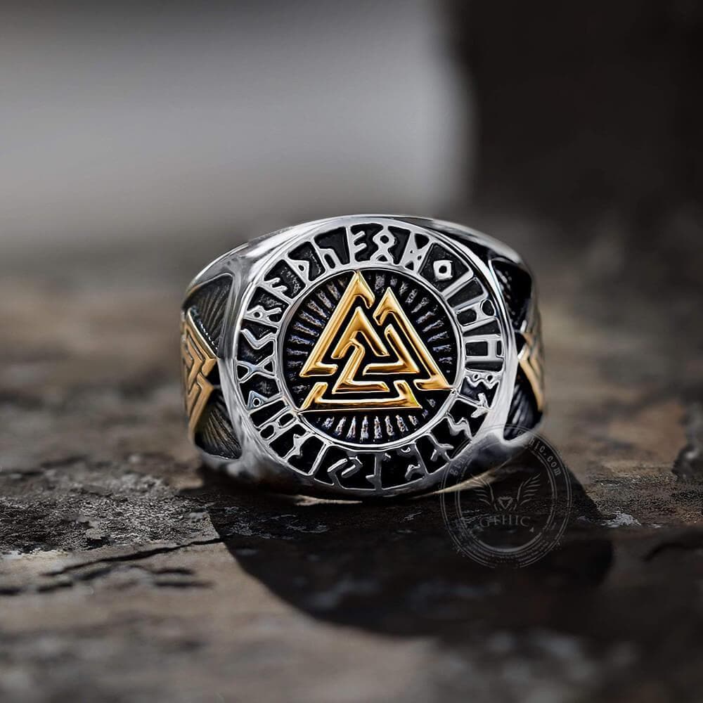 Runes Valknut Triangle Stainless Steel Viking Ring