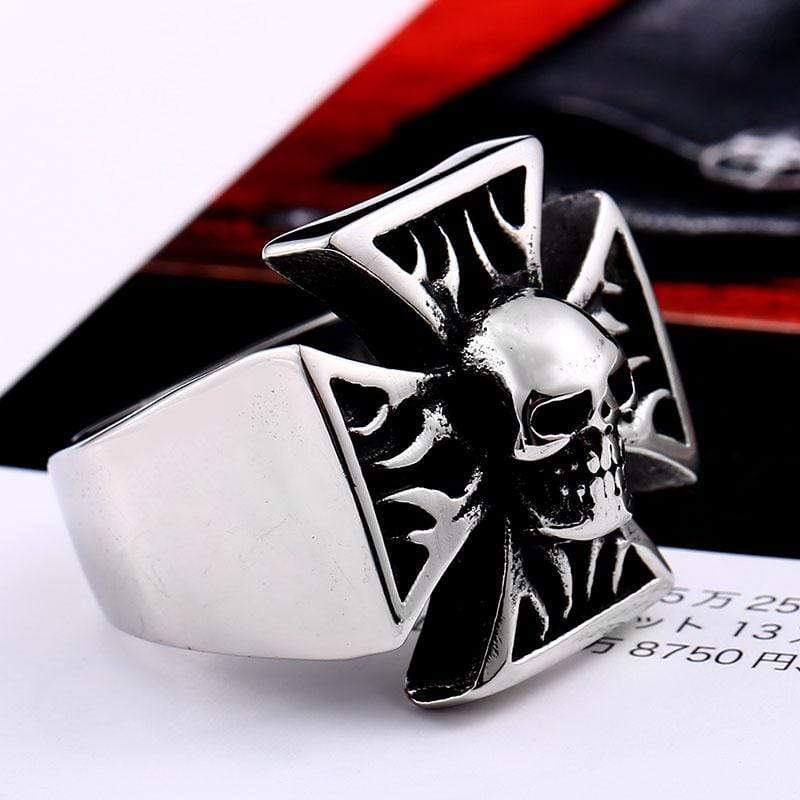 Scream Iron Skeleton Stainless Steel Cross Skull Ring