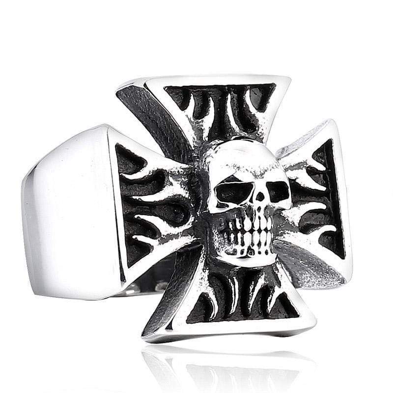 Scream Iron Skeleton Stainless Steel Cross Skull Ring
