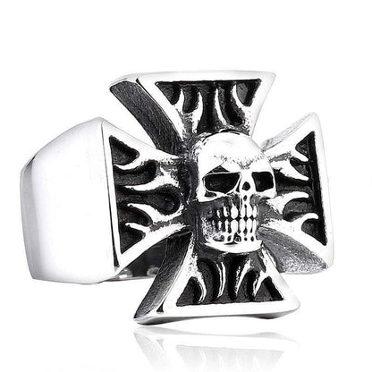Scream Iron Skeleton Stainless Steel Cross Skull Ring