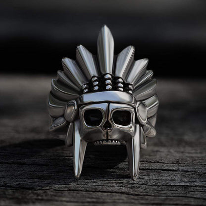 Tribal Chief Stainless Steel Skull Ring