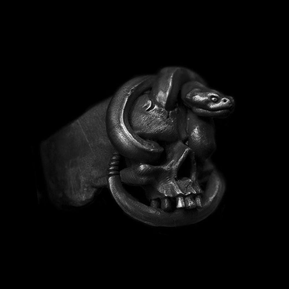 Snake Winding Stainless Steel Mens Skull Ring