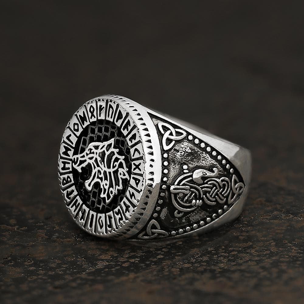 Fenrir Wolf Amulet Signet Viking Ring