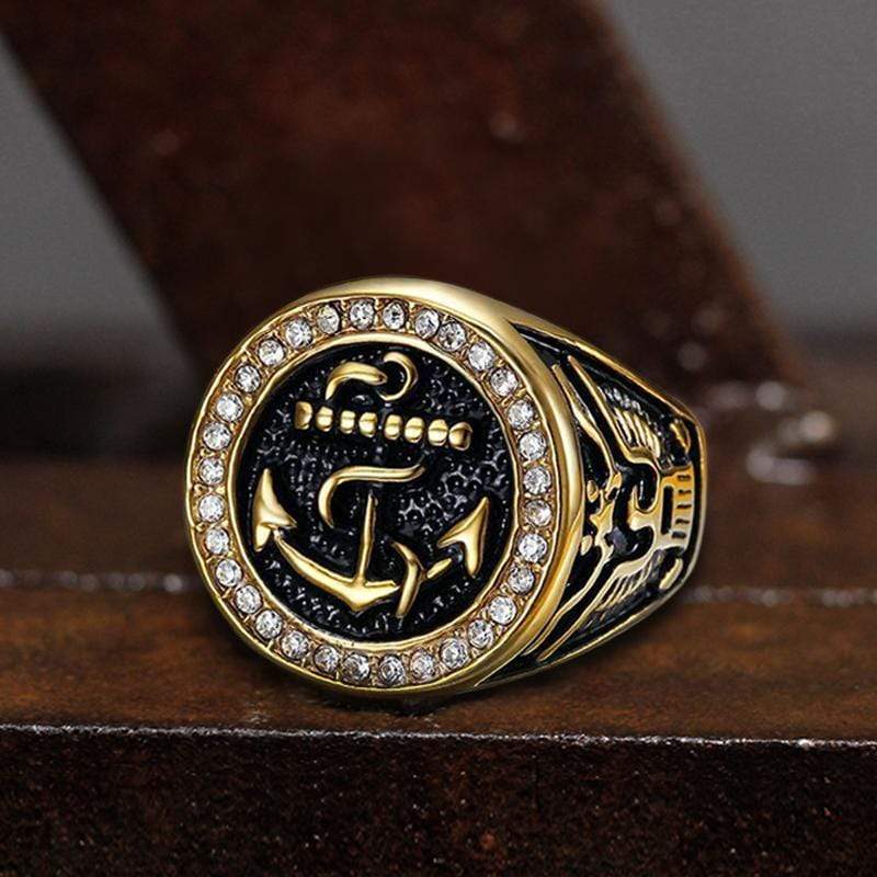Eagle Navy Anchor Stainless Steel Marine Gemstone Ring