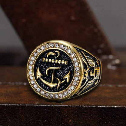 Eagle Navy Anchor Stainless Steel Marine Gemstone Ring