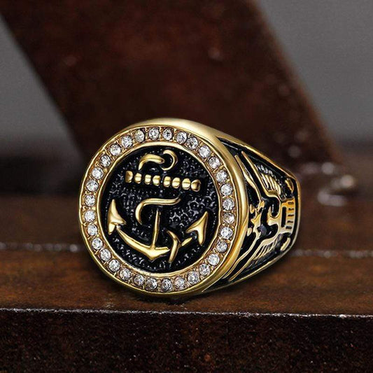 Eagle Navy Anchor Stainless Steel Marine Gemstone Ring