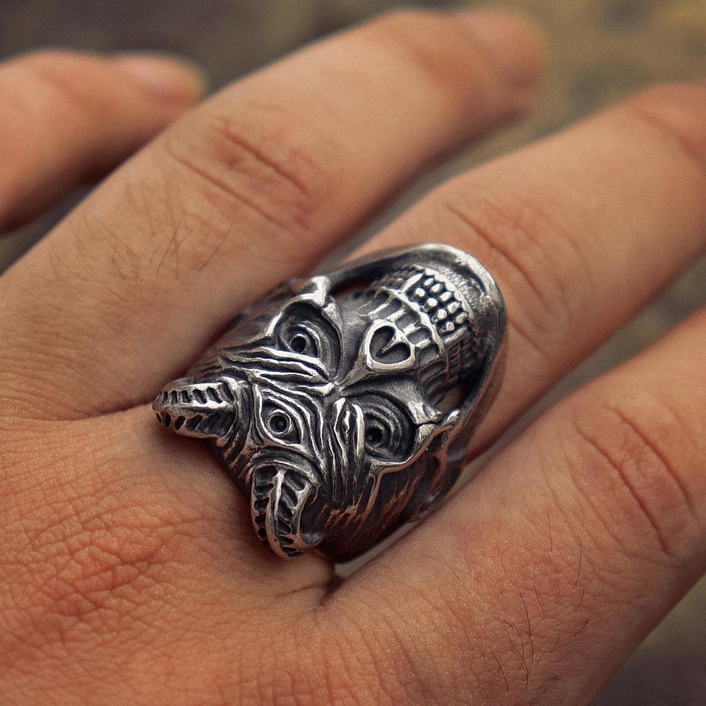 Three Eyed Demon Stainless Steel Skull Ring