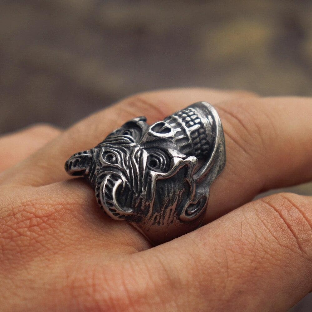 Three Eyed Demon Stainless Steel Skull Ring