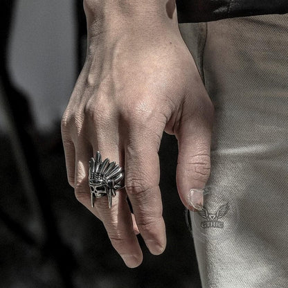 Tribal Chief Stainless Steel Skull Ring