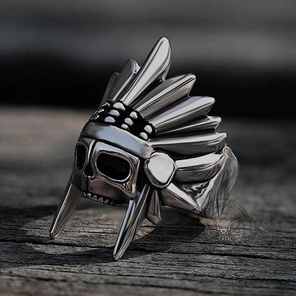 Tribal Chief Stainless Steel Skull Ring