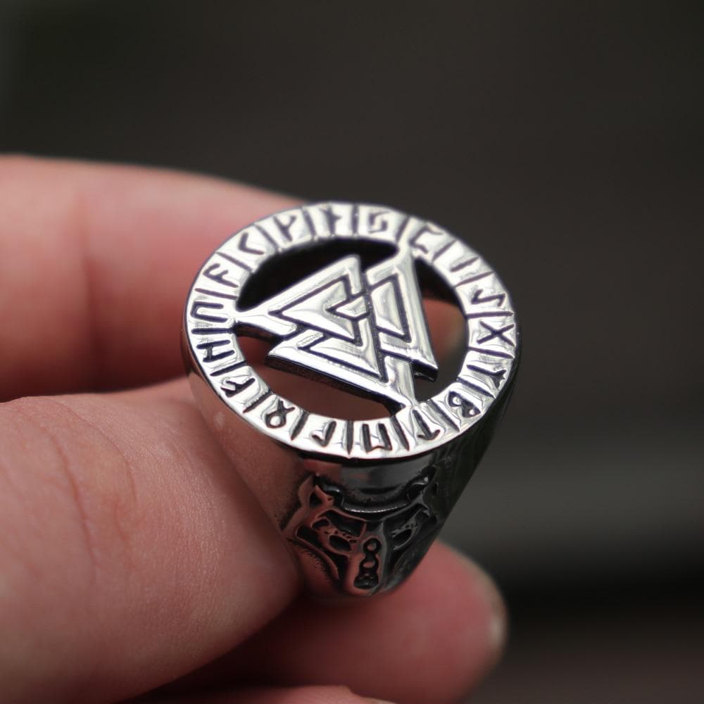 Valknut Odin Wolf Stainless Steel Viking Ring