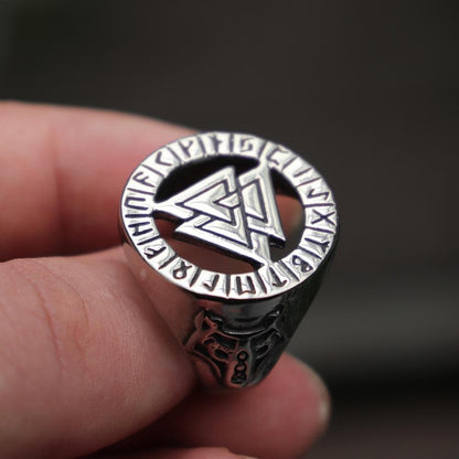 Valknut Odin Wolf Stainless Steel Viking Ring