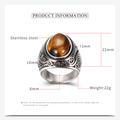 Vintage Pattern Gem Stainless Steel Ring