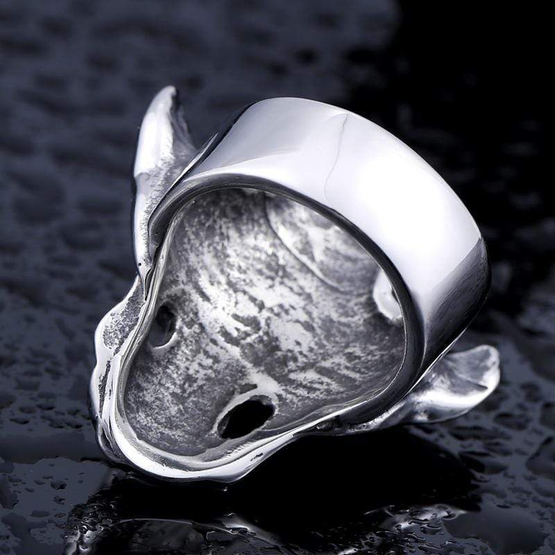 White Cross Hat Stainless Steel Skull Ring