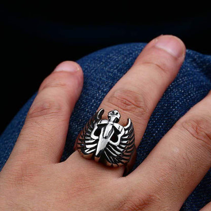 Winged Sword Stainless Steel Cross Ring