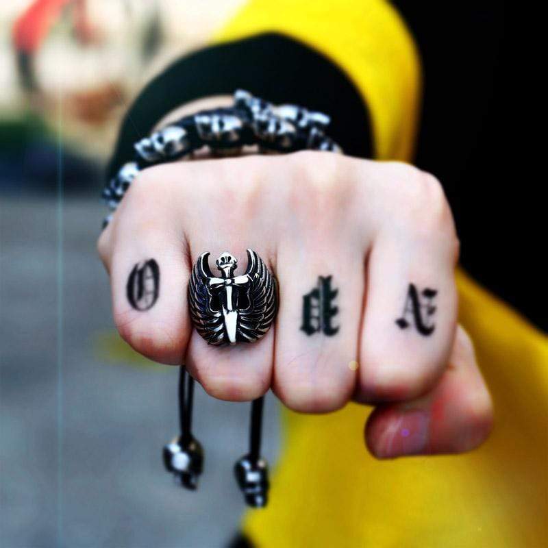 Winged Sword Stainless Steel Cross Ring
