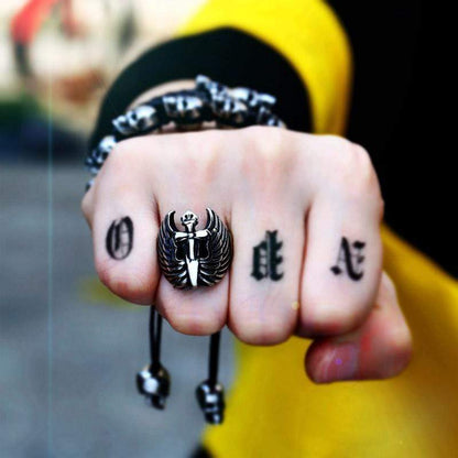 Winged Sword Stainless Steel Cross Ring