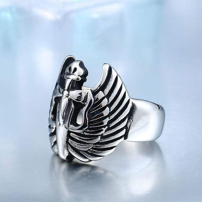 Winged Sword Stainless Steel Cross Ring