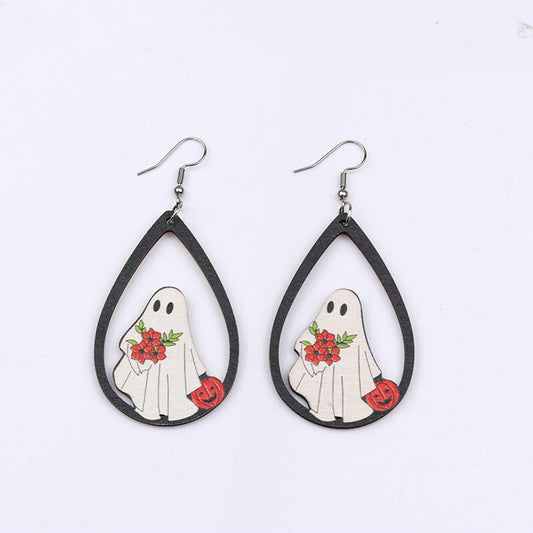 Halloween Element Drip Wood Dangle Earrings