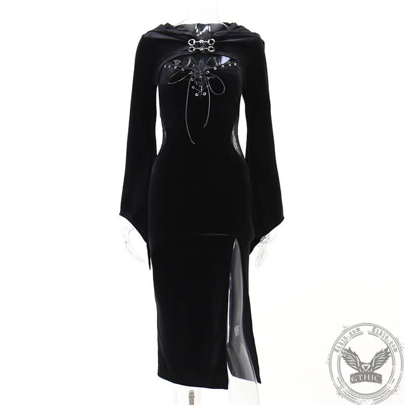 Halloween Flare Sleeve Hooded Dress Set