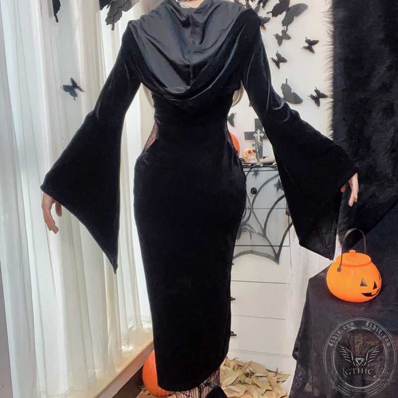 Halloween Flare Sleeve Hooded Dress Set