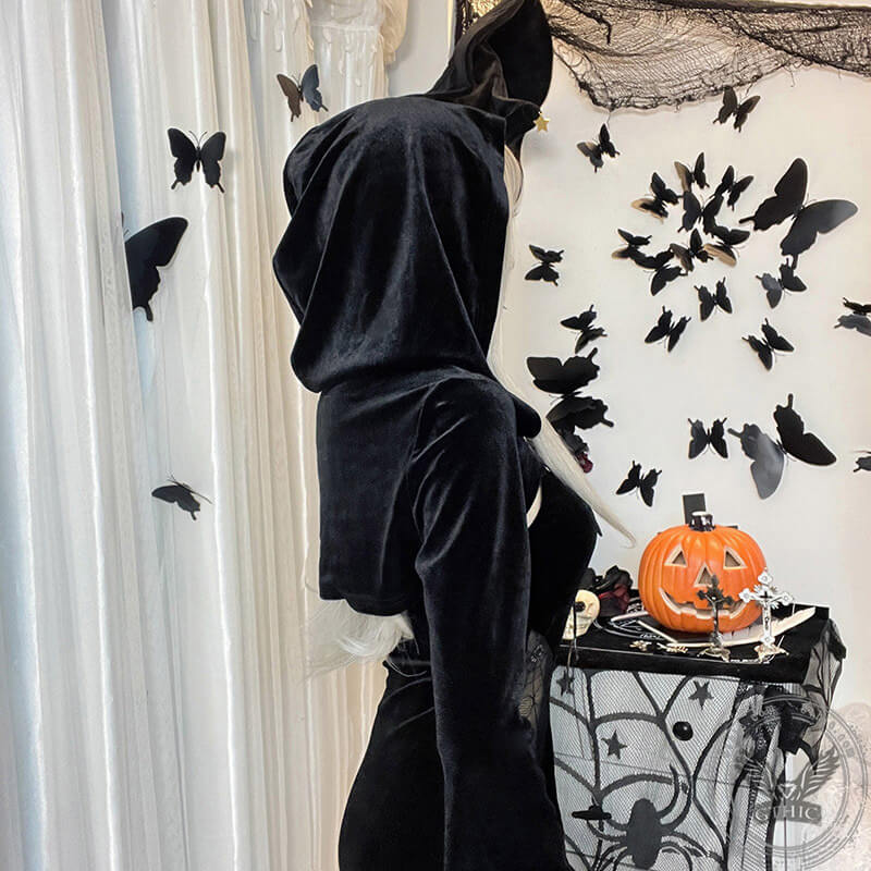 Halloween Flare Sleeve Hooded Dress Set