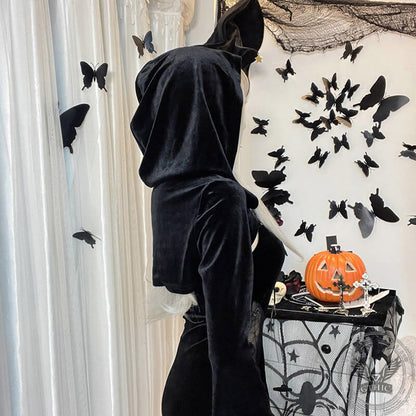 Halloween Flare Sleeve Hooded Dress Set