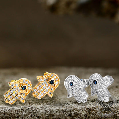 Hamsa Hand Brass Zircon Stud Earrings