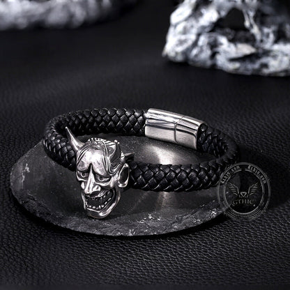 Hannya Oni Stainless Steel Leather Bracelet