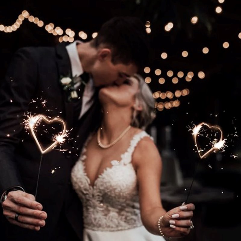 Heart Shaped Sparklers (5") - 6 Pack Metal Wire Gold Sparkler Sticks - Valentines Day Wedding Birthday New Years Send Off Anniversary Christmas