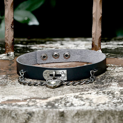 Heart Lock Alloy Leather Choker Necklace