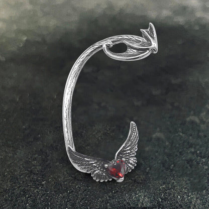 Heart Shape Zircon Devil Wings Stainless Steel Ear Cuff Earrings