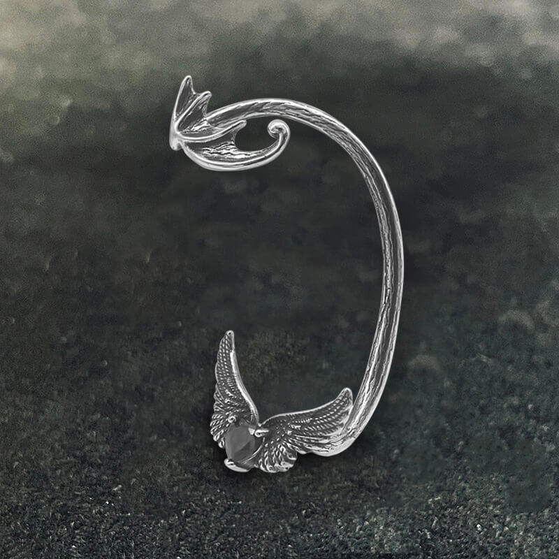 Heart Shape Zircon Devil Wings Stainless Steel Ear Cuff Earrings