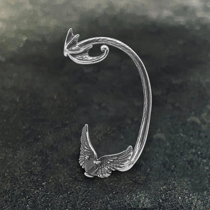 Heart Shape Zircon Devil Wings Stainless Steel Ear Cuff Earrings